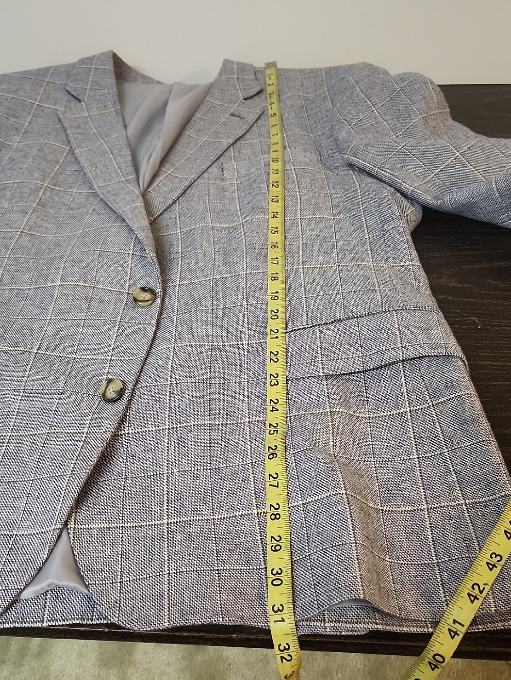 Stafford Sport Coat Blazer Mens Size 50 R Linen Cotton Blend Blue Window Pane - Picture 10 of 10